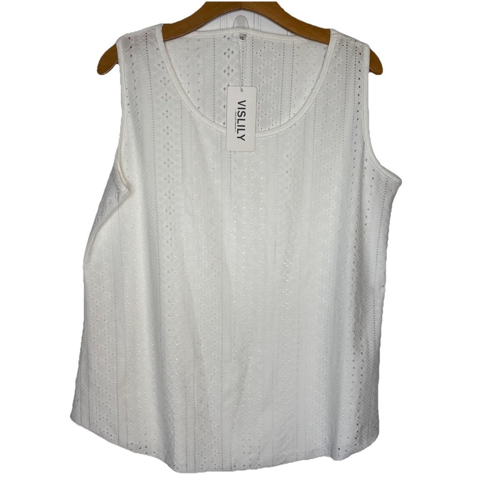 Vislily NEW Womens 1X Pointelle Sleeveless Top White NWT  Cottagecore Feminine